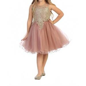 NEW BIJAN KIDS gold dress with iridescent beading in rose